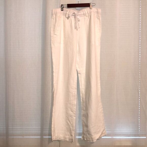 Tommy Hilfiger 10 White Linen Light Wide Leg Four Pocket Drawstring Pants - Picture 1 of 16